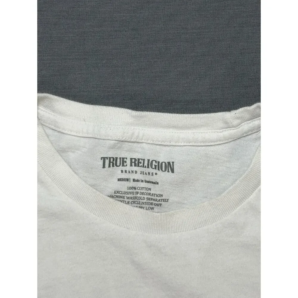 True Religion Men's Medium White Buddha Guitar Back Graphic T-Shirt 106224